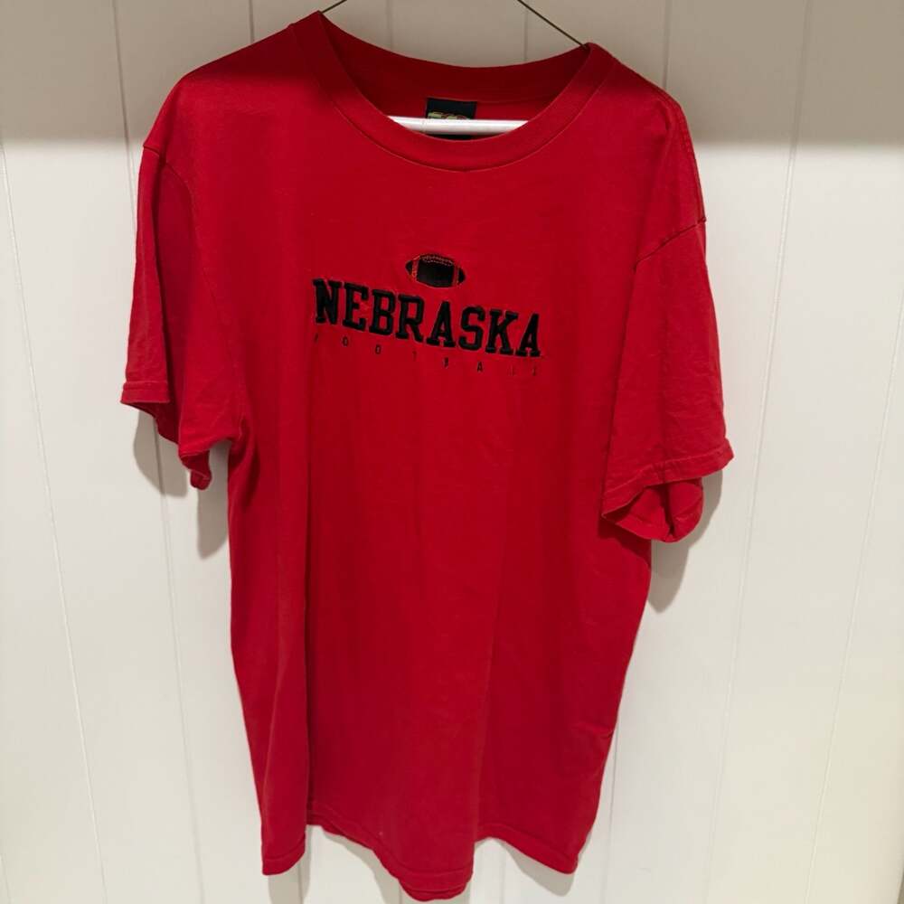 Vintage TSI Nebraska Football Red T-Shirt Size Large